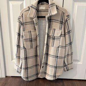 Z Supply Cream and Black Plaid Teddy Shacket Xs